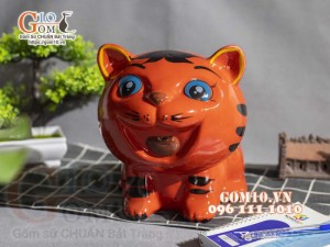 Mèo sứ tiết kiệm ngộ nghĩnh màu cam, cao 20cm