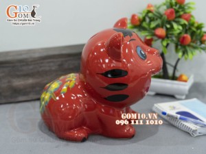 Mèo sứ tiết kiệm ngộ nghĩnh màu đỏ, cao 20cm