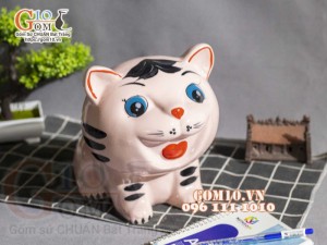 Mèo sứ tiết kiệm ngộ nghĩnh màu hồng, cao 20cm