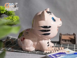 Mèo sứ tiết kiệm ngộ nghĩnh màu hồng, cao 20cm