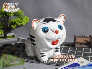 Mèo sứ tiết kiệm ngộ nghĩnh màu trắng, cao 20cm