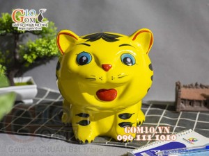 Mèo sứ tiết kiệm ngộ nghĩnh màu vàng, cao 20cm