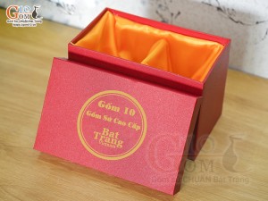 Hộp xi đỏ lót lụa đựng bộ cốc đôi, 18,5x12cm