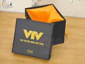 Hộp xi lót lụa VTV đựng cốc màu xanh đen