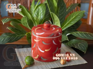 Hũ dưa đỏ men màu vẽ hoạ tiết ớt, đường kính 14cm