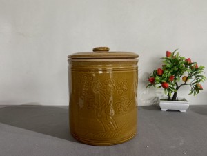 Hũ dưa men cổ khắc hoa, đường kính 20cm