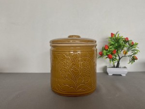 Hũ dưa men cổ khắc hoa, đường kính 18cm