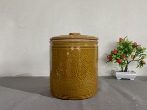 Hũ dưa men cổ khắc hoa, đường kính 20cm