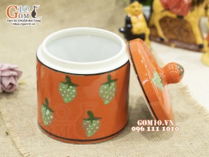 Hũ dưa men màu cam vẽ dâu tây, đường kính 12cm