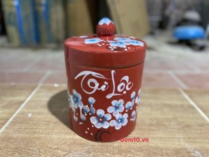 Hũ dưa men màu đỏ vẽ hoa Tài Lộc, đường kính 17cm