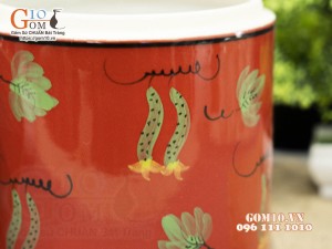 Hũ dưa men màu đỏ vẽ hoạ tiết nho xanh, đường kính 19cm