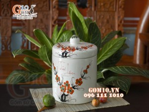 Hũ dưa men màu trắng Tài Lộc, đường kính 20cm