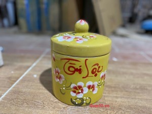 Hũ dưa men màu vàng vẽ hoa Tài Lộc, đường kính 17cm
