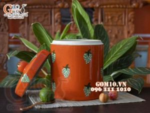 Hũ dưa men màu vẽ dâu tây, đường kính 20cm
