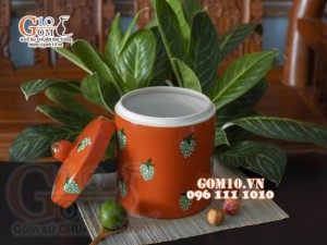 Hũ dưa men màu vẽ dâu tây, đường kính 20cm