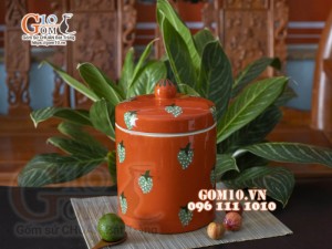 Hũ dưa men màu vẽ dâu tây, đường kính 20cm