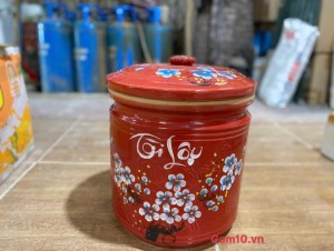 Hũ dưa men màu vẽ hoa Tài Lộc màu đỏ, cao 35cm