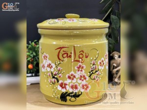Hũ dưa men màu vẽ hoa Tài Lộc màu vàng, cao 40cm