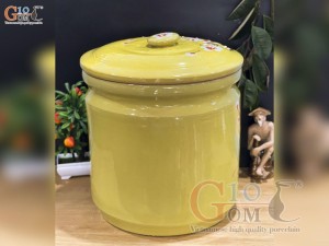 Hũ dưa men màu vẽ hoa Tài Lộc màu vàng, cao 40cm