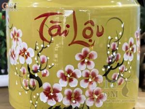 Hũ dưa men màu vẽ hoa Tài Lộc màu vàng, cao 40cm