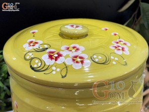 Hũ dưa men màu vẽ hoa Tài Lộc màu vàng, cao 40cm