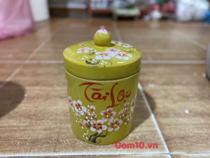 Hũ dưa men màu vẽ hoa Tài Lộc màu xanh, cao 26cm