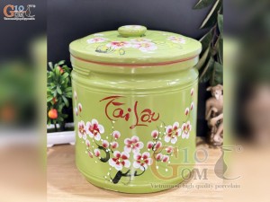 Hũ dưa men màu vẽ hoa Tài Lộc màu xanh, cao 25cm