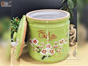 Hũ dưa men màu vẽ hoa Tài Lộc màu xanh, cao 25cm