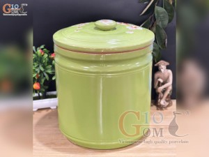 Hũ dưa men màu vẽ hoa Tài Lộc màu xanh, cao 25cm