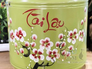 Hũ dưa men màu vẽ hoa Tài Lộc màu xanh, cao 25cm