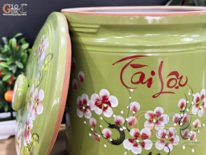 Hũ dưa men màu vẽ hoa Tài Lộc màu xanh, cao 25cm