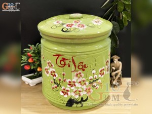 Hũ dưa men màu vẽ hoa Tài Lộc màu xanh, cao 40cm