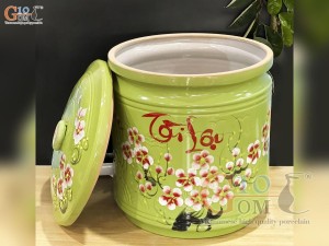 Hũ dưa men màu vẽ hoa Tài Lộc màu xanh, cao 40cm