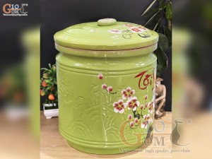 Hũ dưa men màu vẽ hoa Tài Lộc màu xanh, cao 40cm