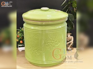 Hũ dưa men màu vẽ hoa Tài Lộc màu xanh, cao 40cm