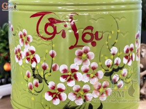 Hũ dưa men màu vẽ hoa Tài Lộc màu xanh, cao 40cm