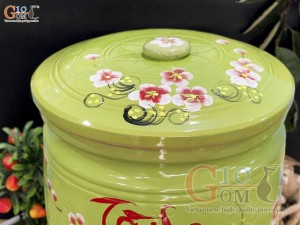 Hũ dưa men màu vẽ hoa Tài Lộc màu xanh, cao 40cm
