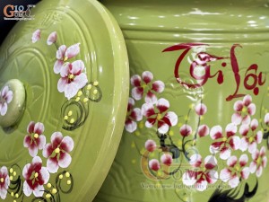 Hũ dưa men màu vẽ hoa Tài Lộc màu xanh, cao 40cm