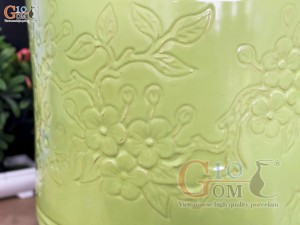 Hũ dưa men màu vẽ hoa Tài Lộc màu xanh, cao 40cm