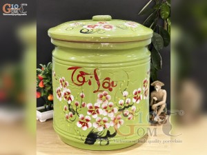 Hũ dưa men màu vẽ hoa Tài Lộc màu xanh, cao 40cm