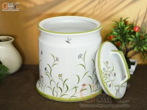 Hũ dưa men trắng vẽ hoa, dung tích 5 lít