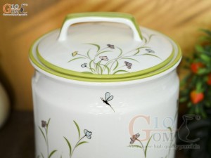 Hũ dưa men trắng vẽ hoa, dung tích 5 lít