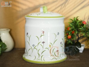 Hũ dưa men trắng vẽ hoa, dung tích 5 lít