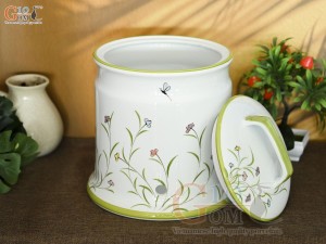 Hũ dưa men trắng vẽ hoa, dung tích 5 lít