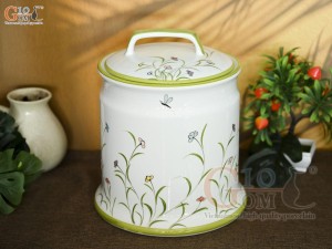 Hũ dưa men trắng vẽ hoa, dung tích 5 lít