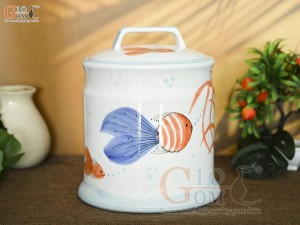Hũ dưa men trắng vẽ tiểu ngư, dung tích 5 lít