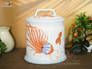 Hũ dưa men trắng vẽ tiểu ngư, dung tích 5 lít