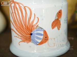 Hũ dưa men trắng vẽ tiểu ngư, dung tích 5 lít