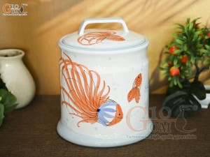 Hũ dưa men trắng vẽ tiểu ngư, dung tích 5 lít