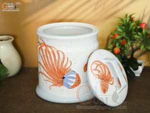 Hũ dưa men trắng vẽ tiểu ngư, dung tích 5 lít